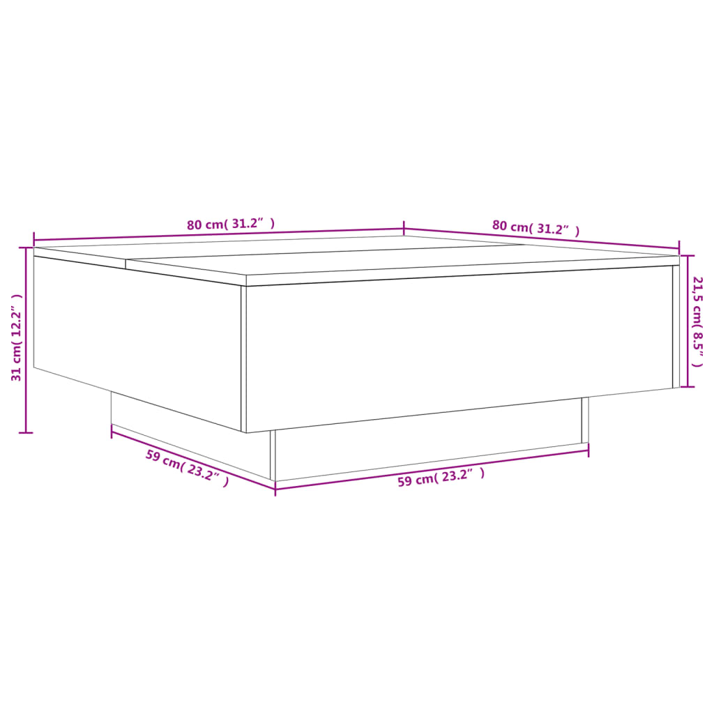 Soffbord brun ek 80x80x31 cm konstruerat trä