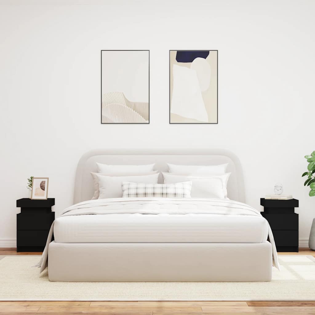 Sängbord med LED-lampor 2 st svart 35x39x55 cm