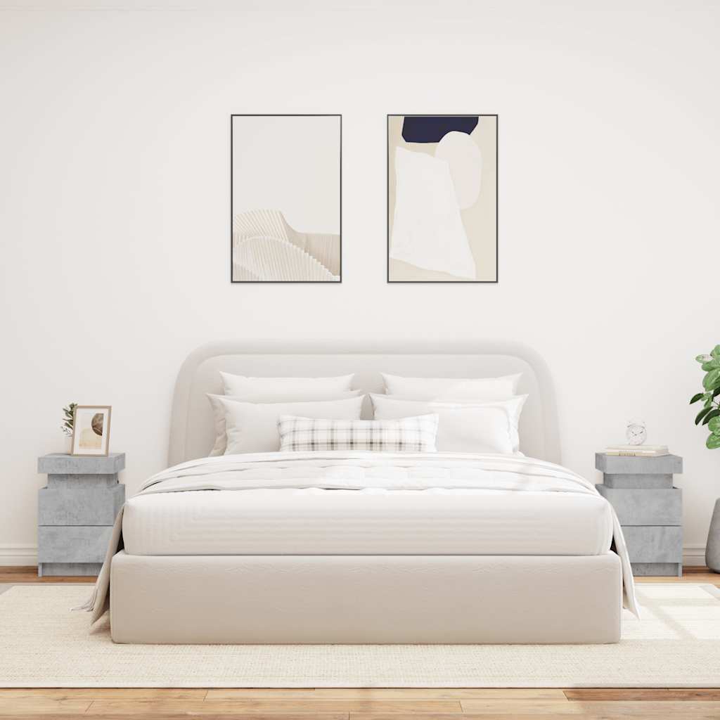 Sängbord med LED-lampor 2 st betonggrå 35x39x55 cm