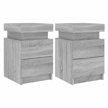 Sängbord med LED-lampor 2 st grå sonoma 35x39x55 cm