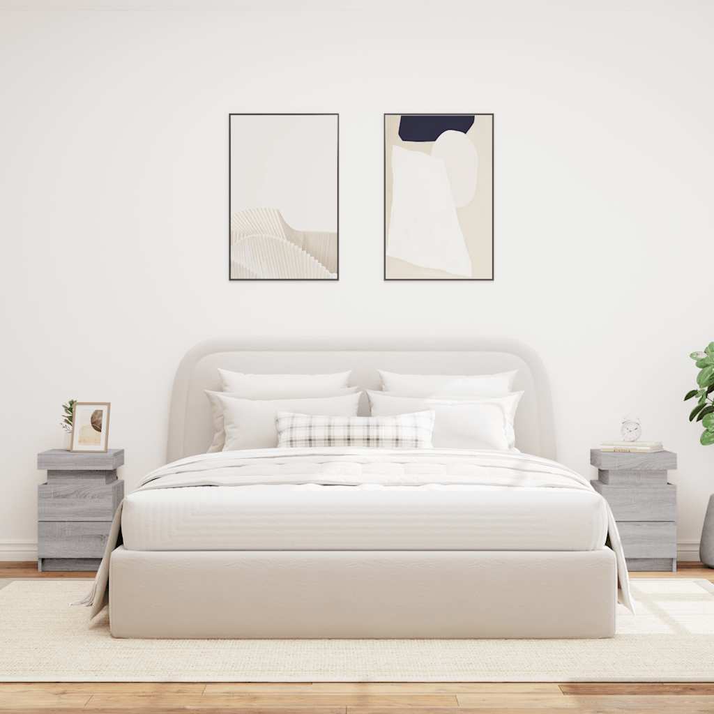 Sängbord med LED-lampor 2 st grå sonoma 35x39x55 cm