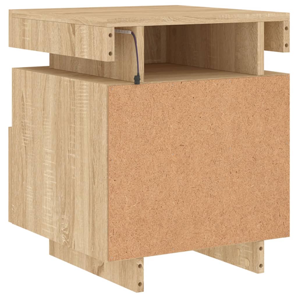 Sängbord med LED-belysning sonoma-ek 40x39x48,5 cm