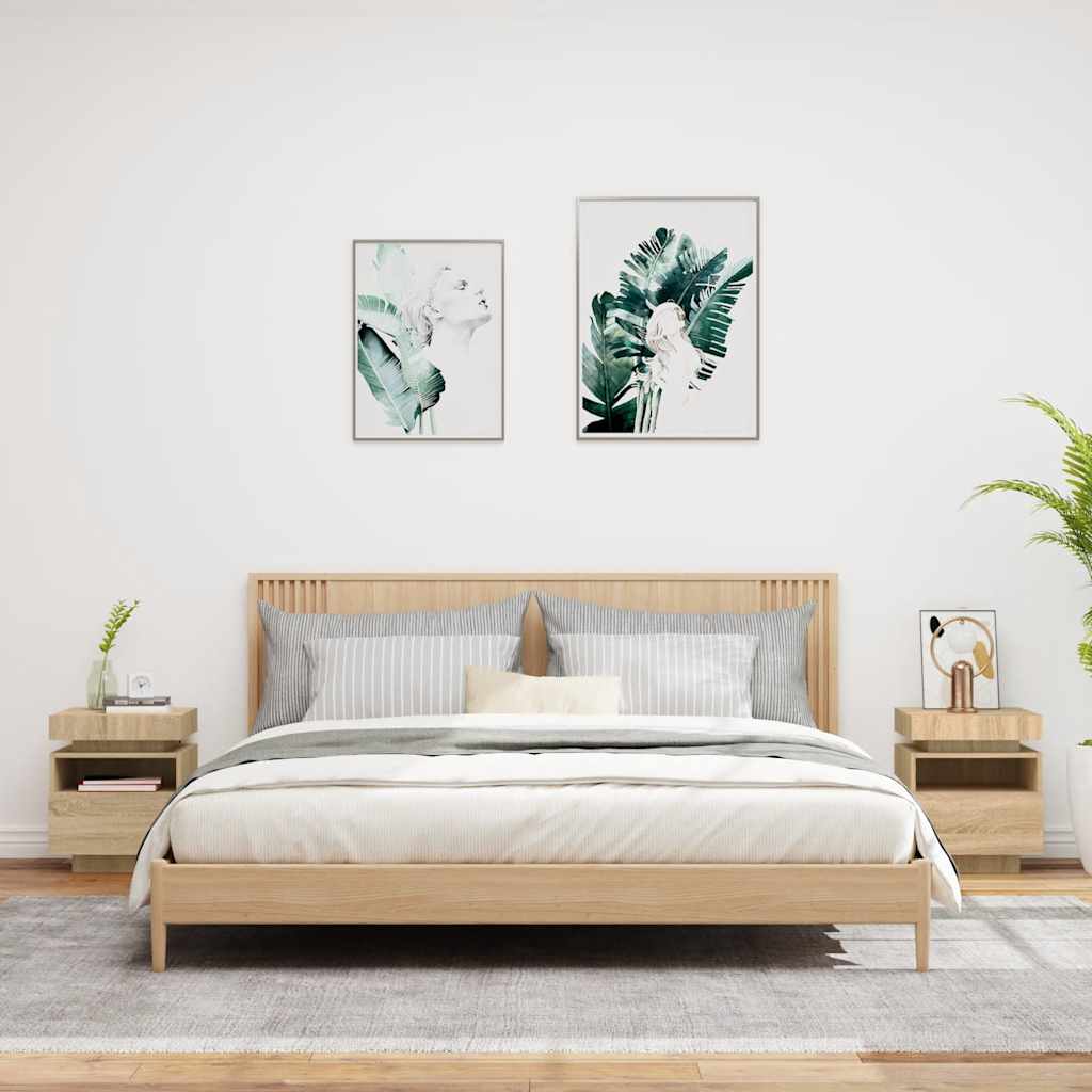 Sängbord med LED-belysning 2 st sonoma-ek 40x39x48,5 cm