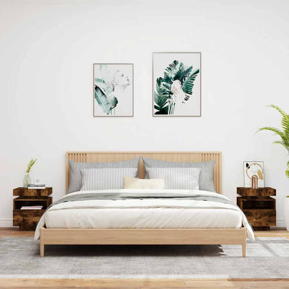 Sängbord med LED-belysning 2 st rökfärgad ek 40x39x48,5 cm