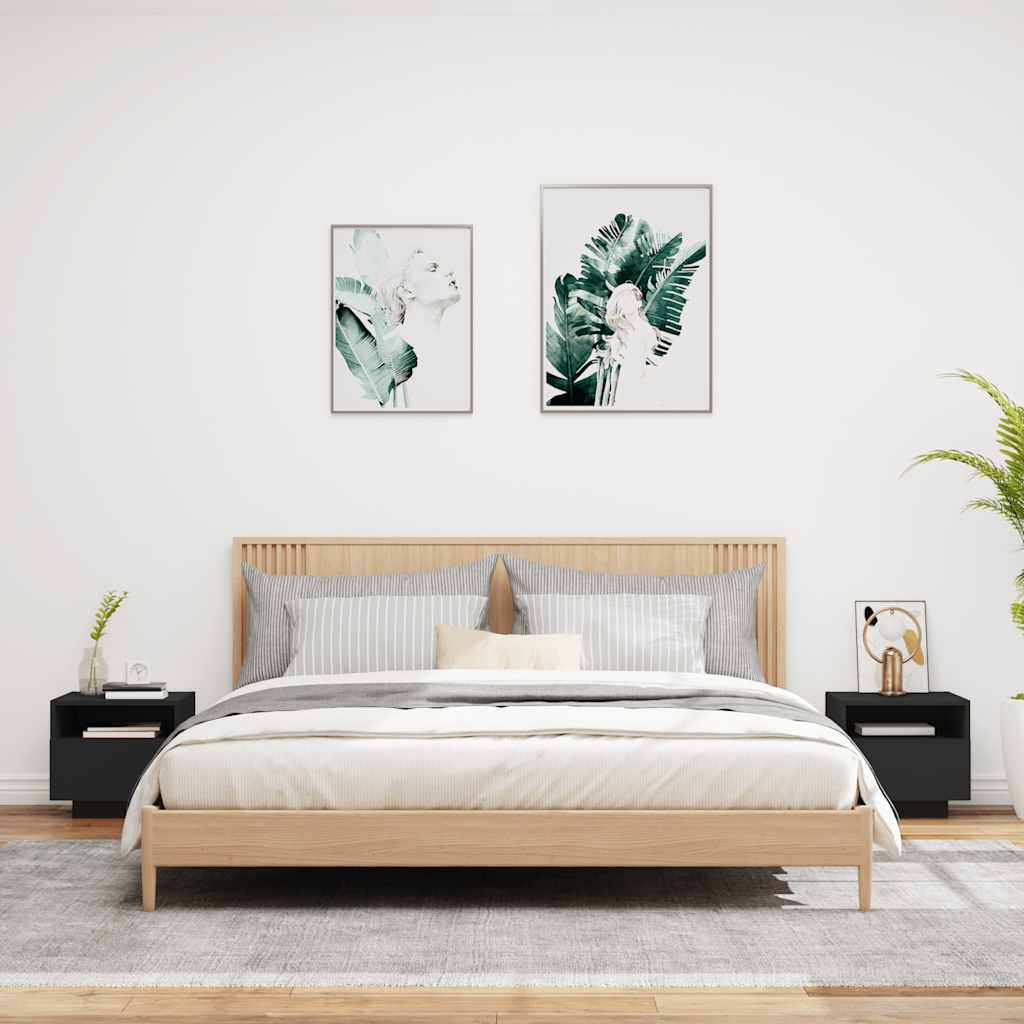 Sängbord med LED-lampor 2 st svart 40x39x37 cm