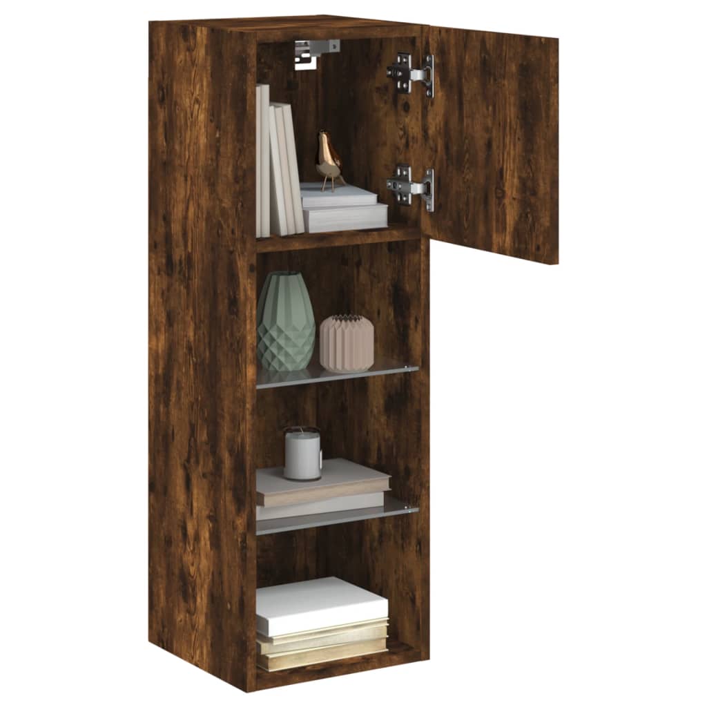 Tv-bänk med LED-belysning 2 st rökfärgad ek 30,5x30x90 cm