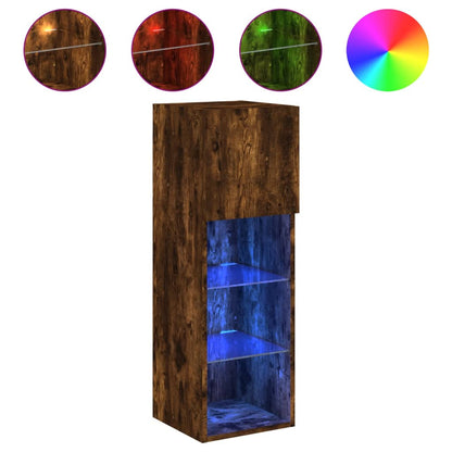 Tv-bänk med LED-belysning 2 st rökfärgad ek 30,5x30x90 cm