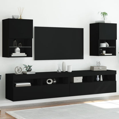 Tv-bänk med LED-belysning 2 st svart 40,5x30x60 cm