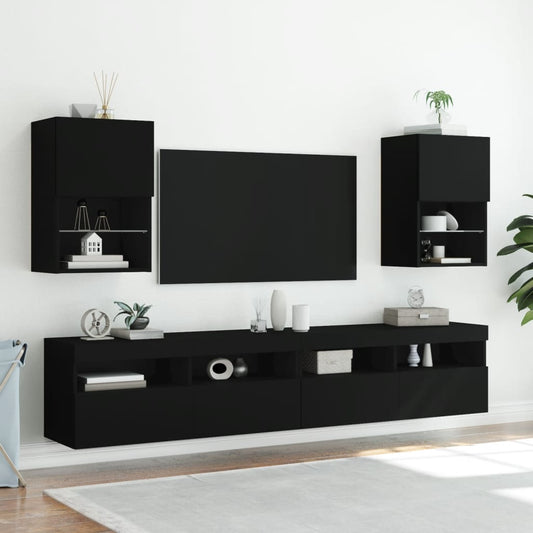 Tv-bänk med LED-belysning 2 st svart 40,5x30x60 cm