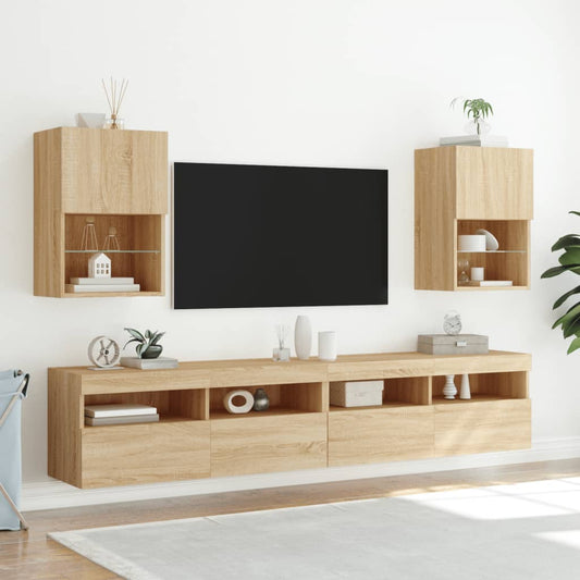 Tv-bänk med LED-belysning 2 st sonoma-ek 40,5x30x60 cm