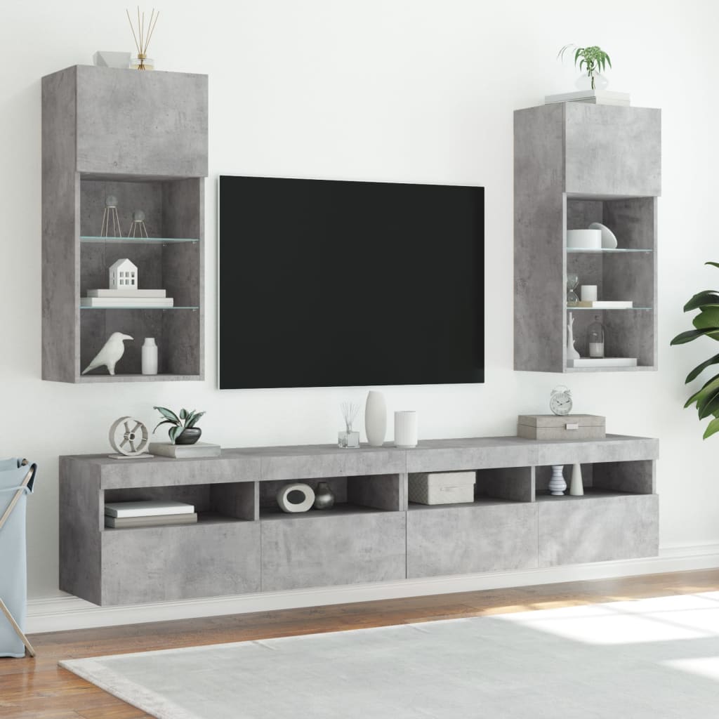 TV-bänk med LED-belysning 2 st betonggrå 40,5x30x90 cm