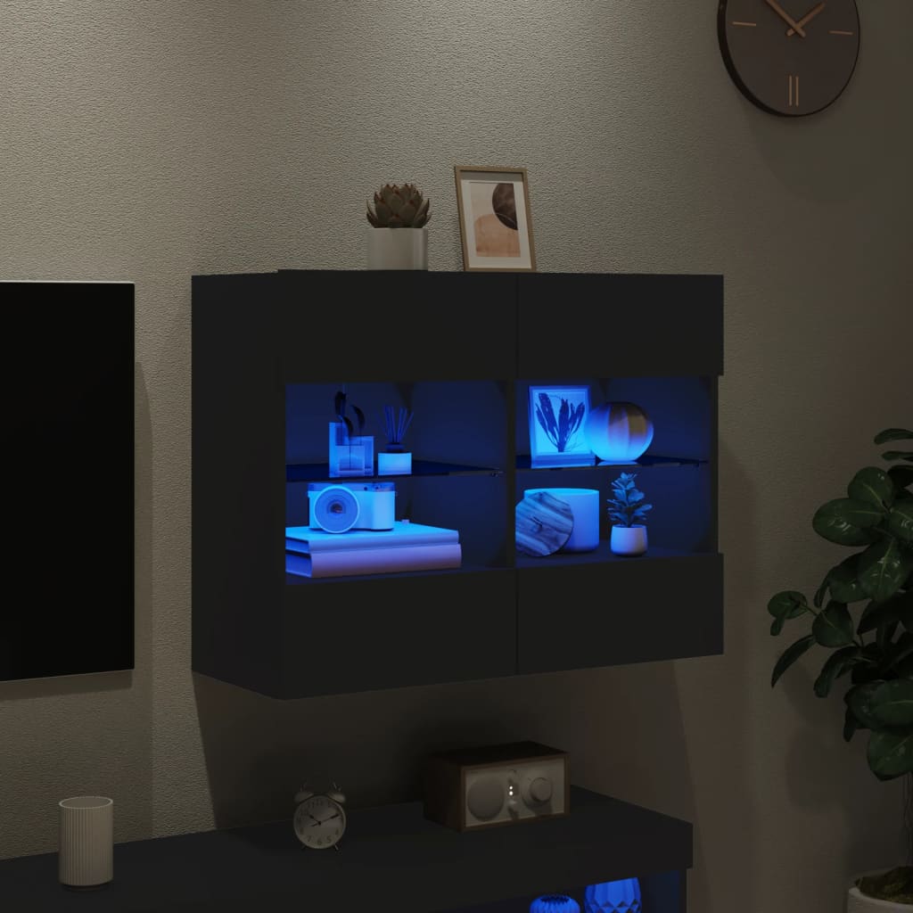 Väggmonterad tv-bänk LED svart 78,5x30x60,5 cm