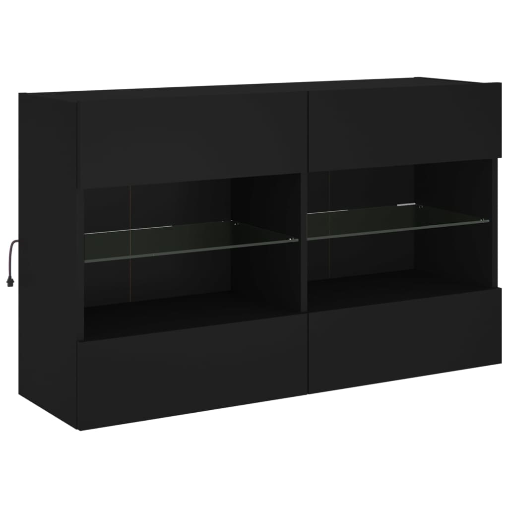 Väggmonterad tv-bänk LED svart 98,5x30x60,5 cm