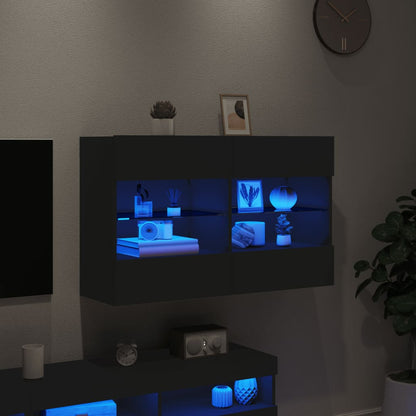 Väggmonterad tv-bänk LED svart 98,5x30x60,5 cm