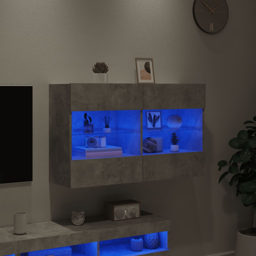 Väggmonterad tv-bänk LED betonggrå 98,5x30x60,5 cm