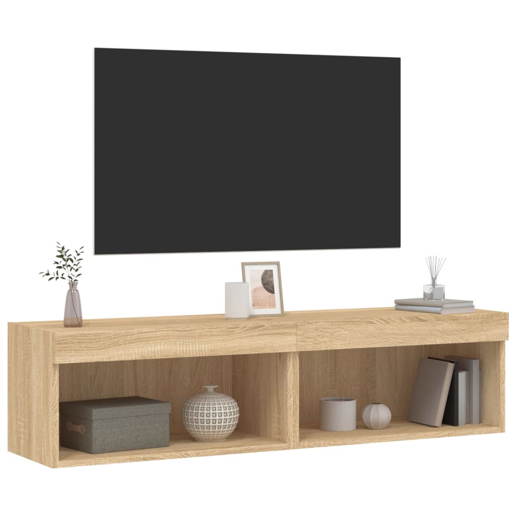 Tv-bänk med LED-belysning 2 st sonoma-ek 60x30x30 cm