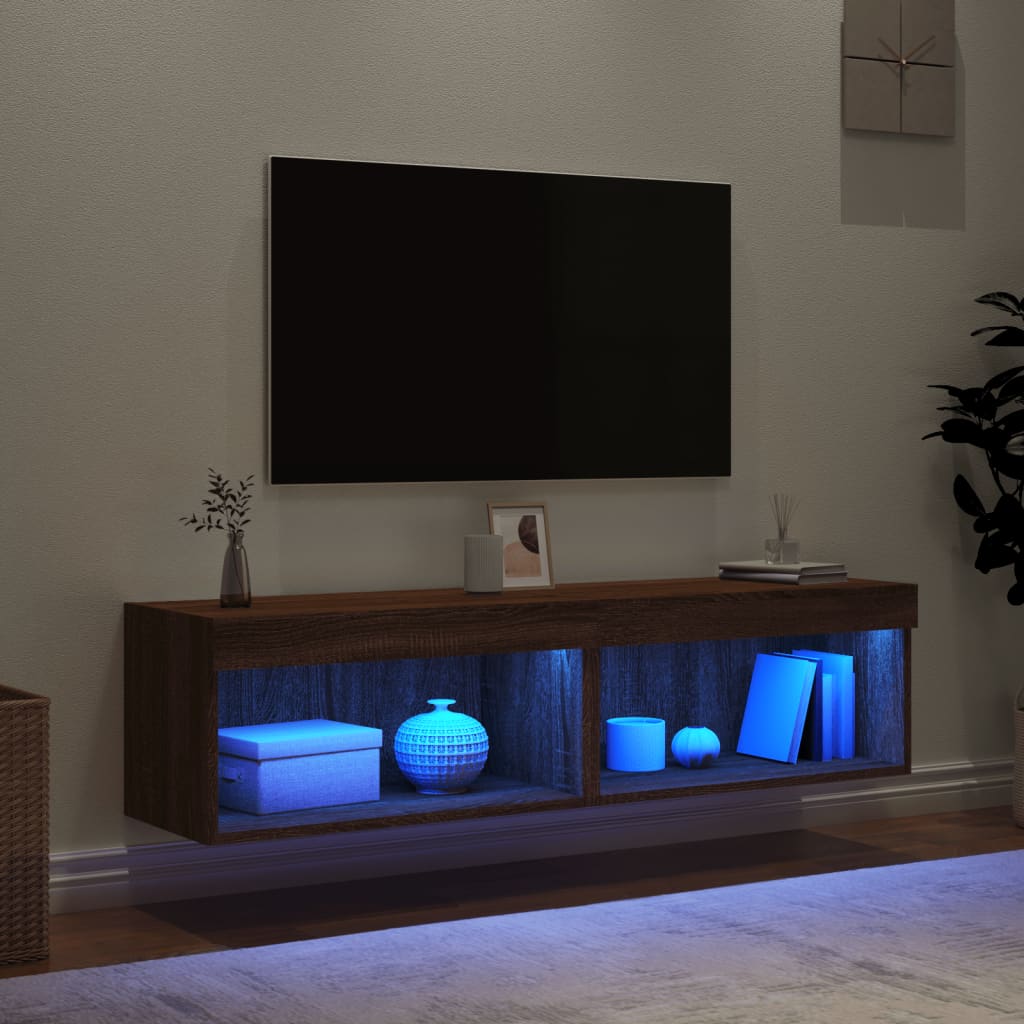 Tv-bänk med LED-belysning 2 st brun ek 60x30x30 cm