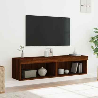 Tv-bänk med LED-belysning 2 st brun ek 60x30x30 cm