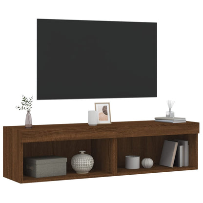 Tv-bänk med LED-belysning 2 st brun ek 60x30x30 cm