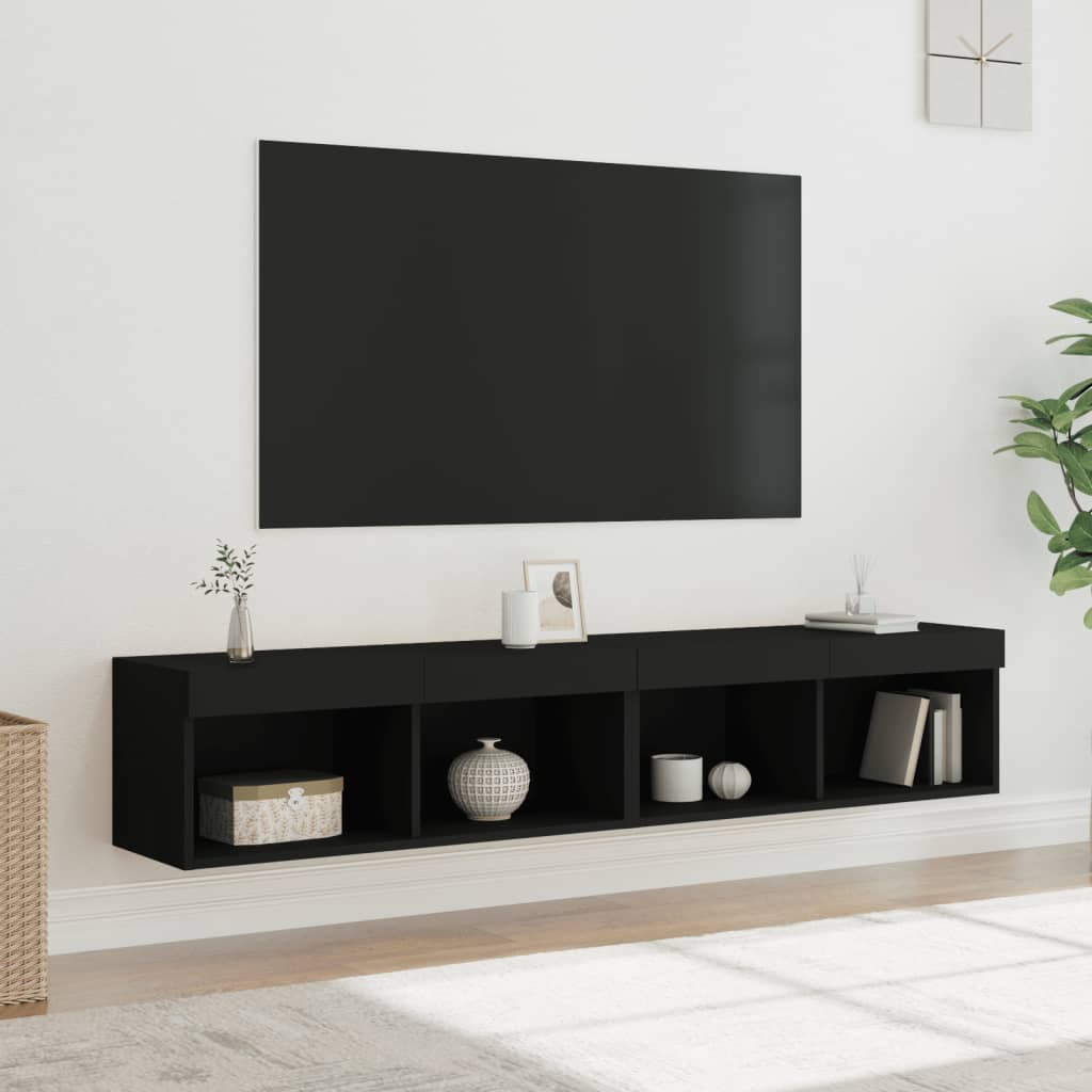 Tv-bänk med LED-belysning 2 st svart 80x30x30 cm