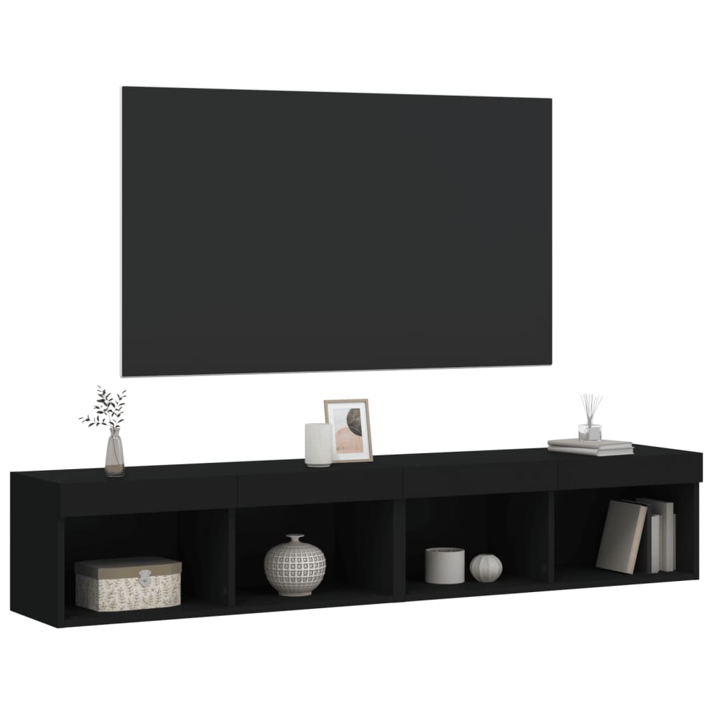 Tv-bänk med LED-belysning 2 st svart 80x30x30 cm