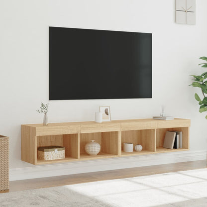 Tv-bänk med LED-belysning 2 st sonoma-ek 80x30x30 cm