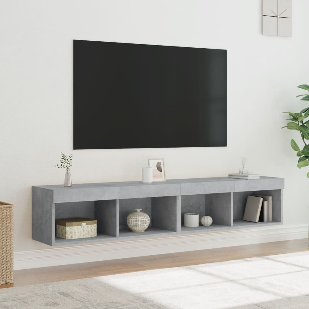 TV-bänk med LED-belysning 2 st betonggrå 80x30x30 cm