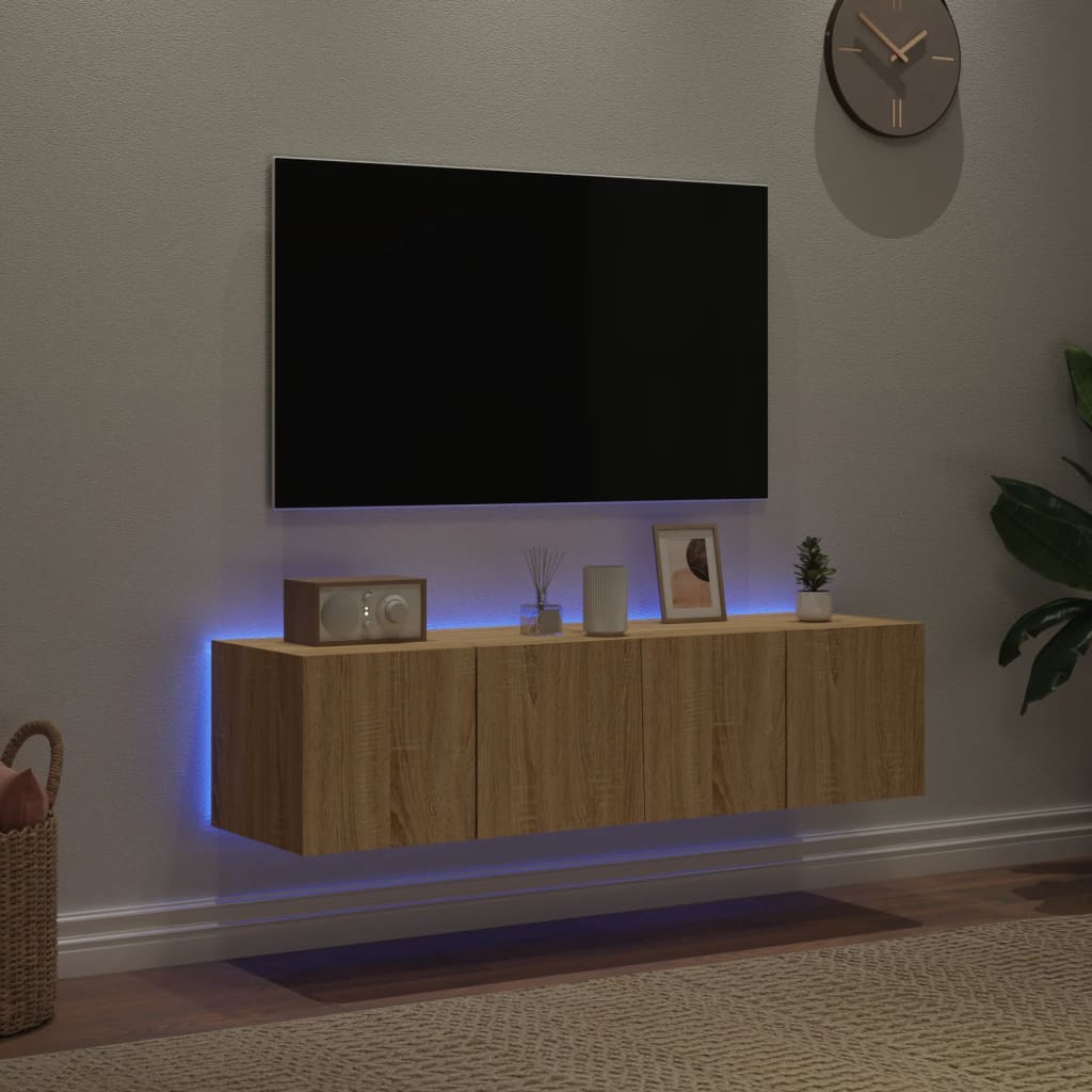 Väggmonterad tv-bänk LED 2 st sonoma-ek 60x35x31 cm