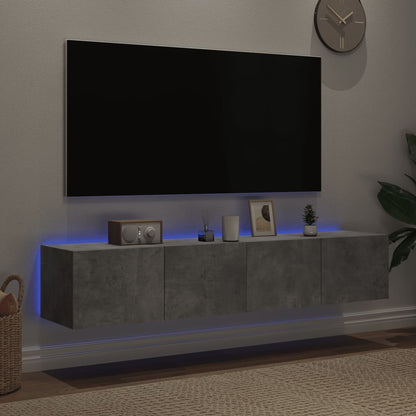 Väggmonterad tv-bänk LED 2 st betonggrå 80x35x31 cm