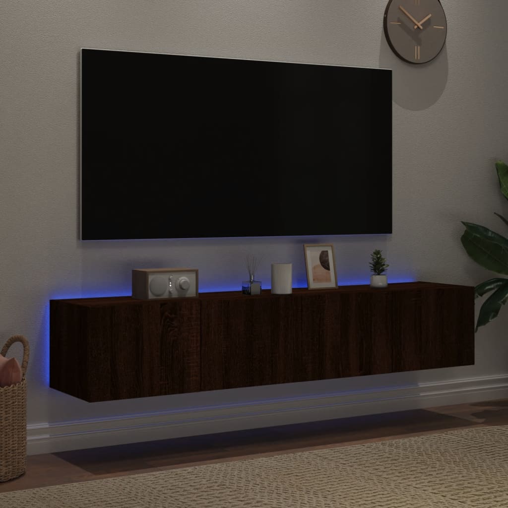 Väggmonterad tv-bänk LED 2 st brun ek 80x35x31 cm