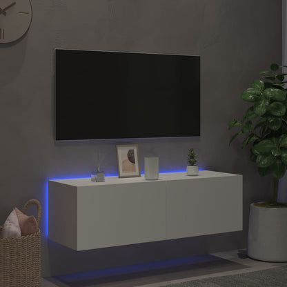 Väggmonterad tv-bänk LED vit 100x35x31 cm