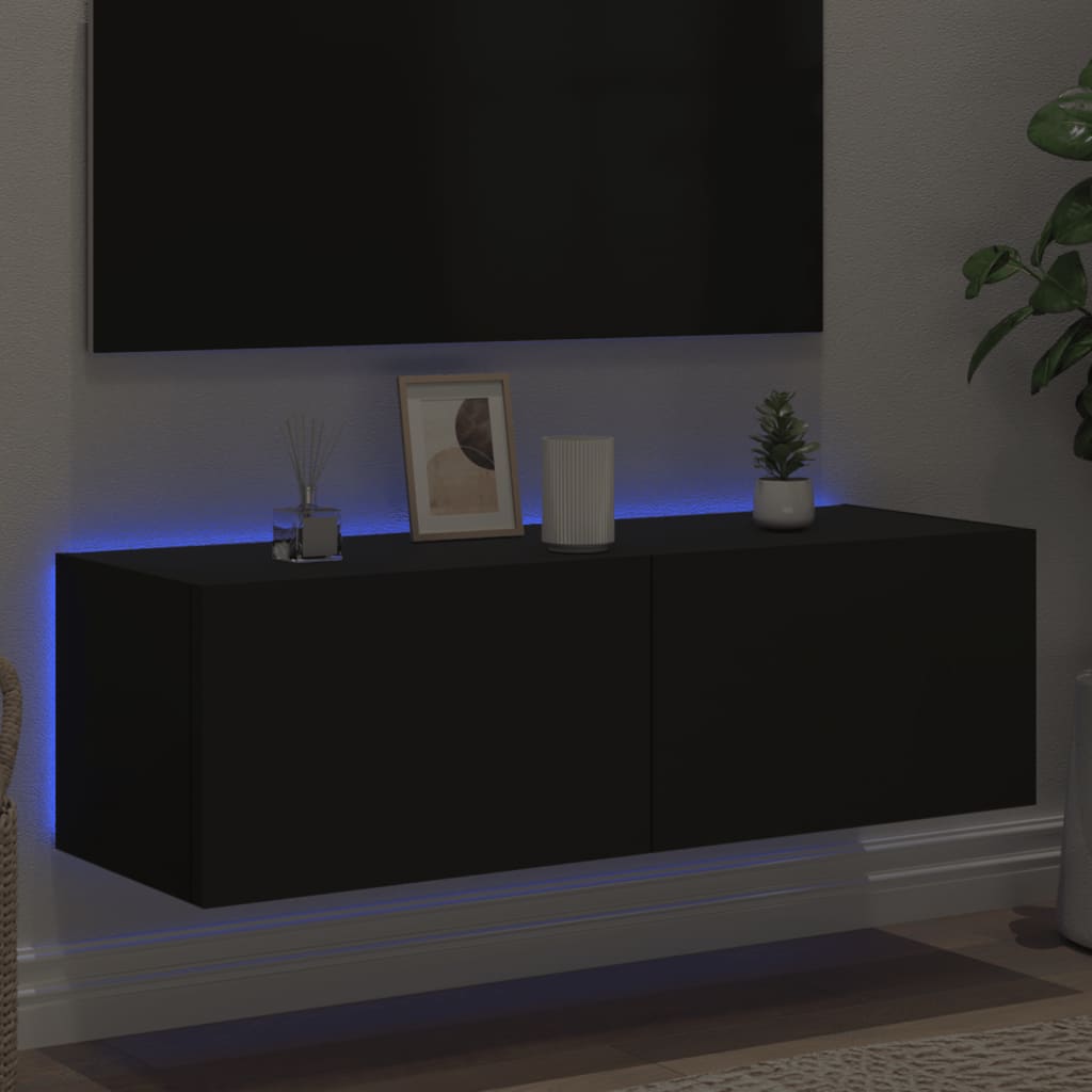 Väggmonterad tv-bänk LED svart 100x35x31 cm