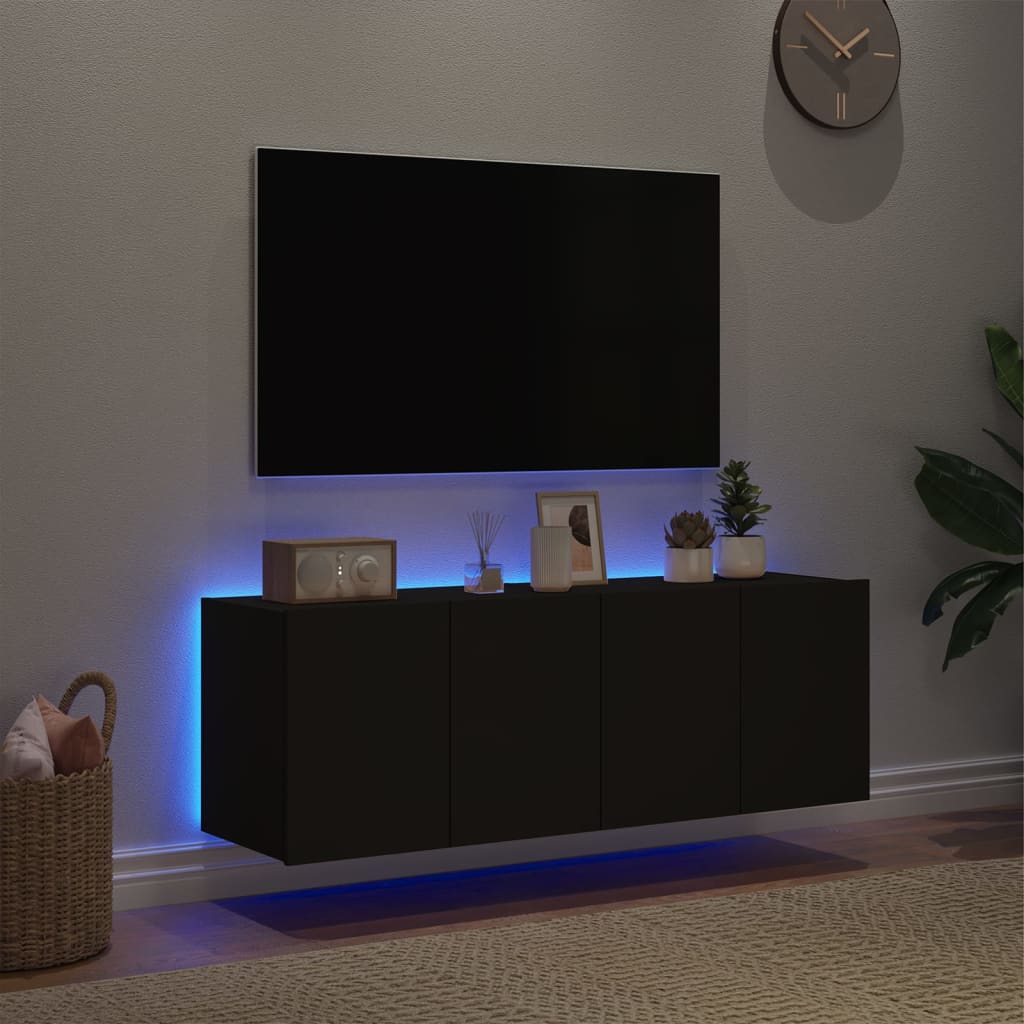 Väggmonterad tv-bänk LED 2 st svart 60x35x41 cm