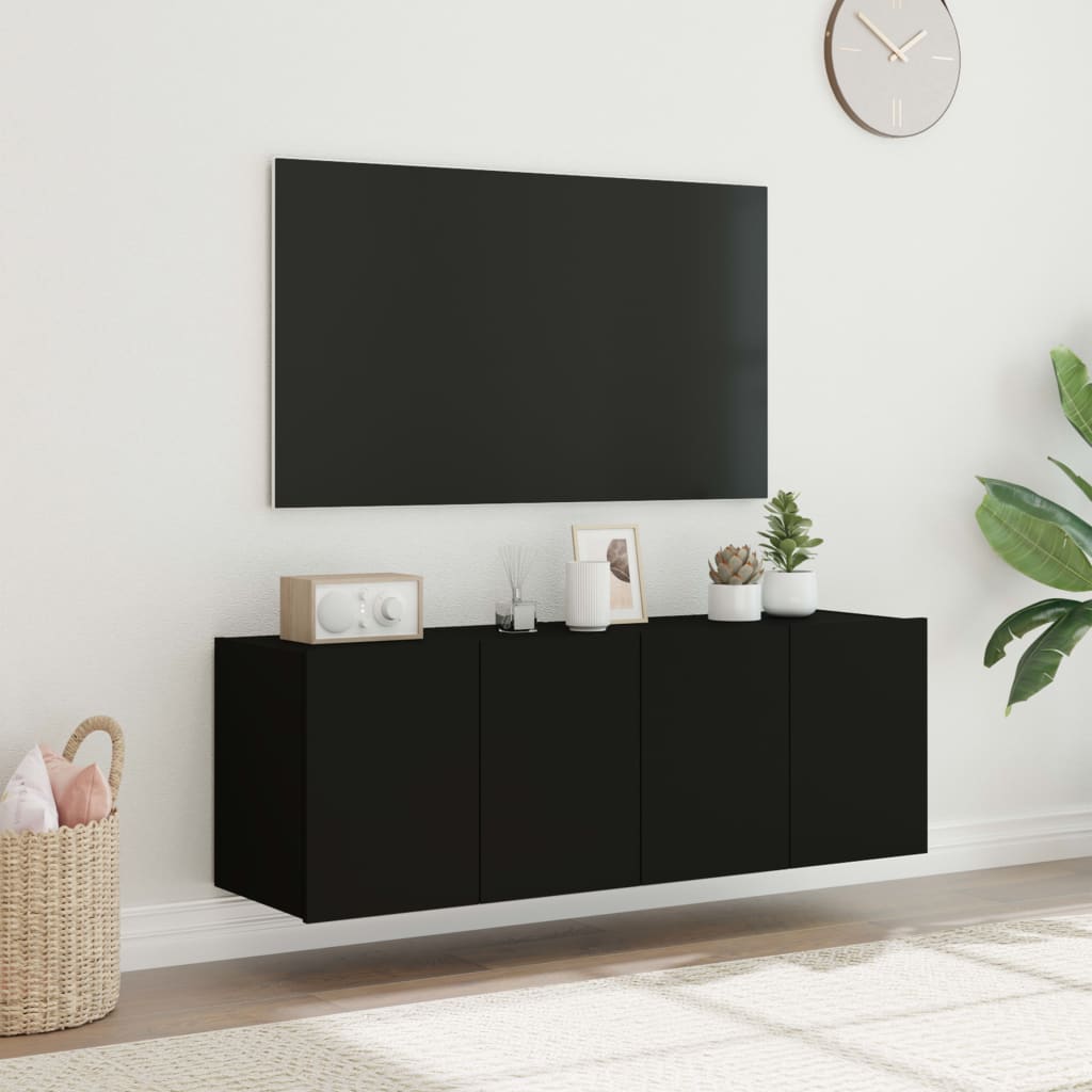 Väggmonterad tv-bänk LED 2 st svart 60x35x41 cm