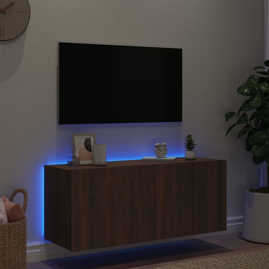 Väggmonterad tv-bänk LED brun ek 100x35x41 cm