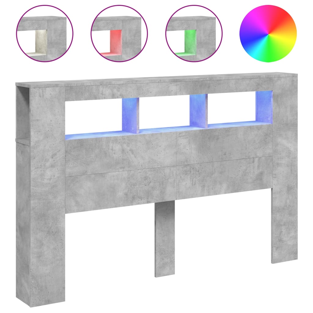 Sänggavel LED betonggrå 160x18,5x103,5 cm konstruerat trä