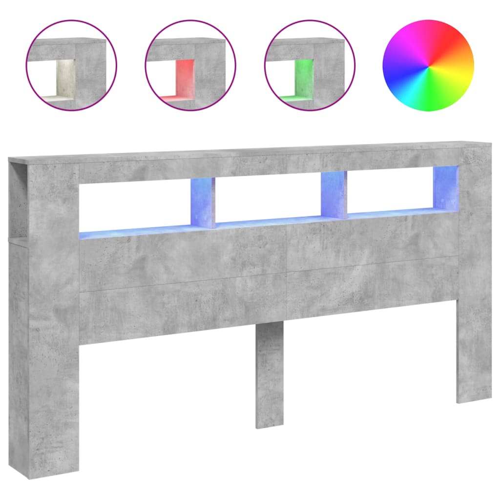 Sänggavel LED betonggrå 200x18,5x103,5 cm konstruerat trä