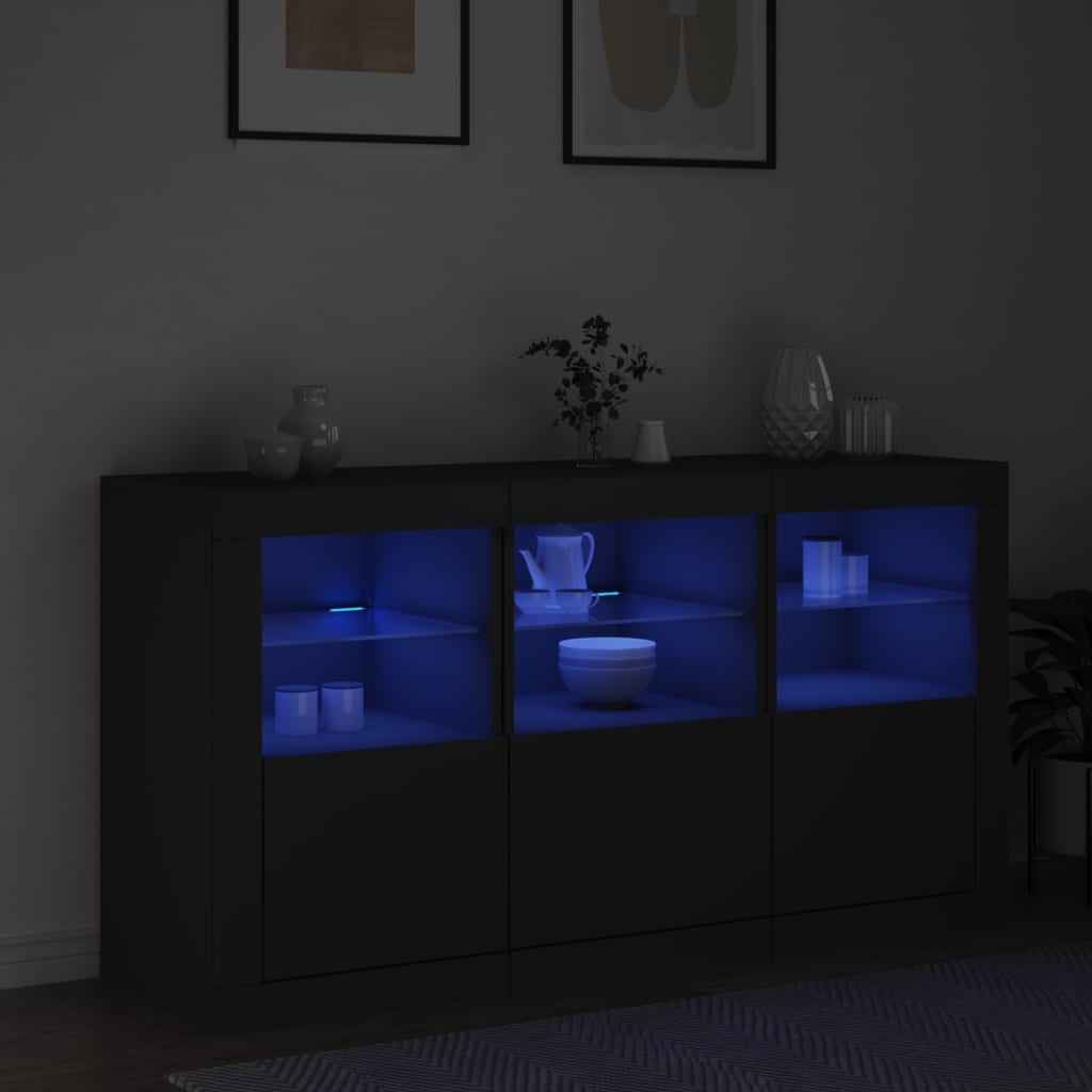 Skänk med LED-belysning svart 123x37x67 cm