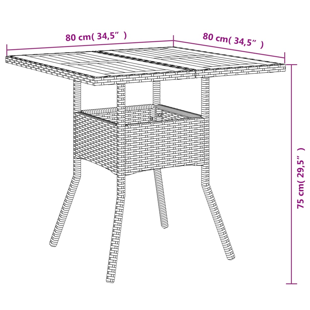 Trädgårdsbord med akaciaträ svart 80x80x75 cm konstrotting