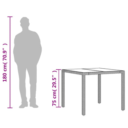 Trädgårdsbord med glasskiva svart 90x90x75 cm konstrotting