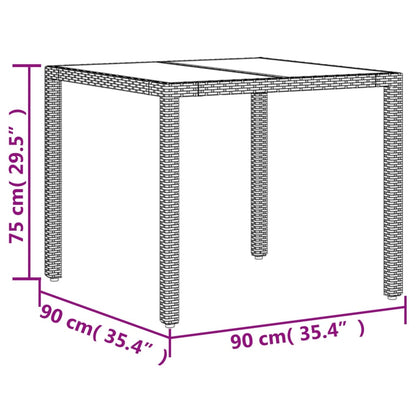 Trädgårdsbord med glasskiva svart 90x90x75 cm konstrotting