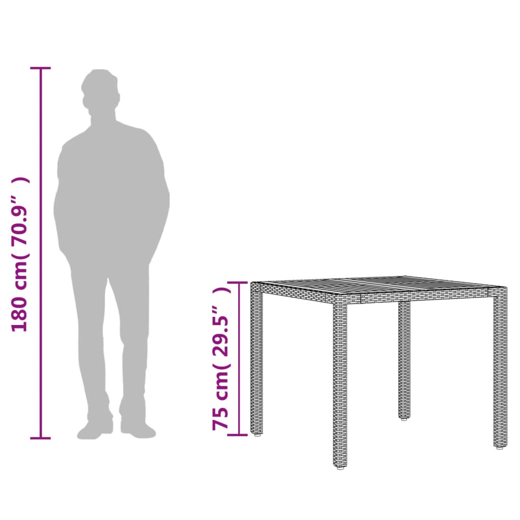 Trädgårdsbord med akaciaträ grå 90x90x75 cm konstrotting