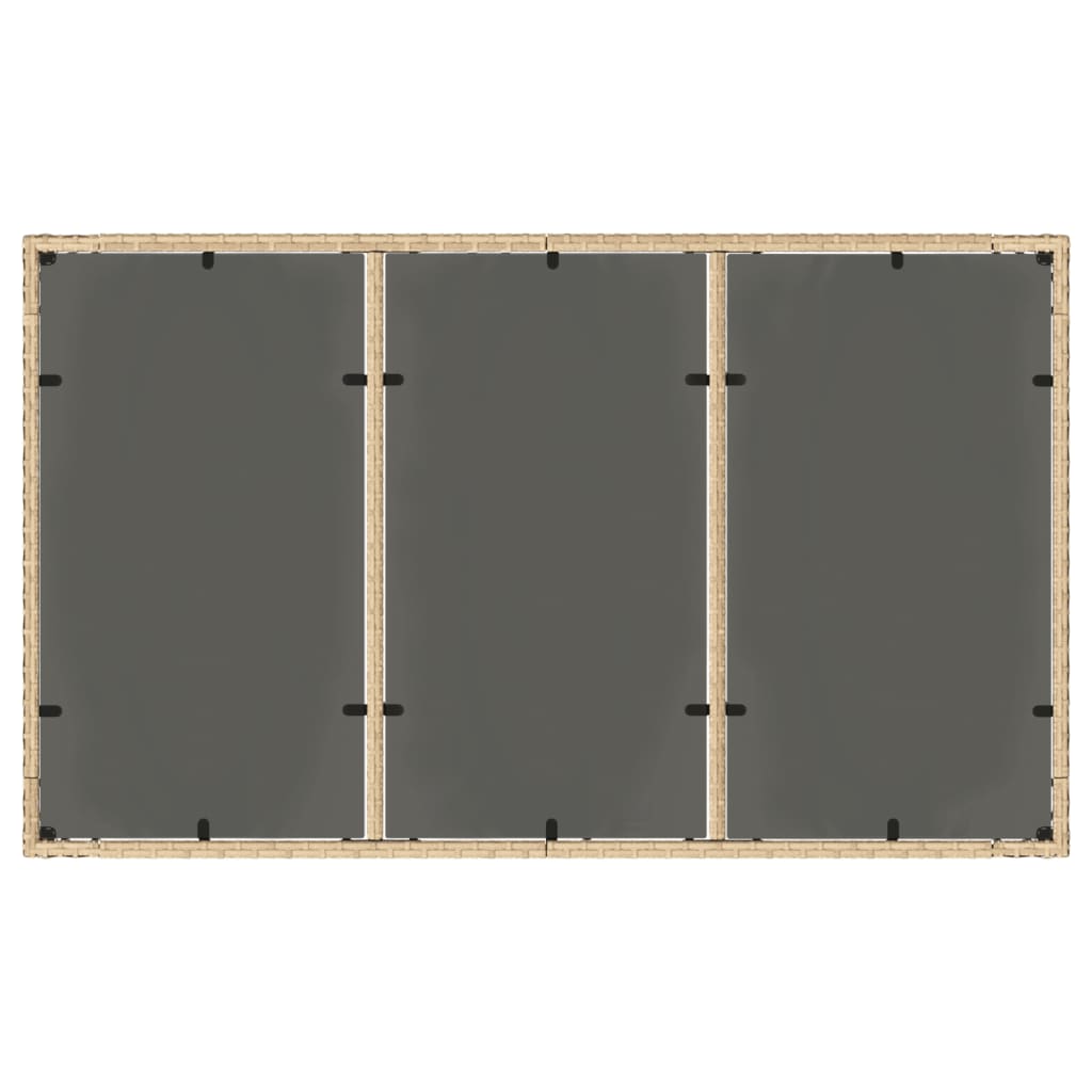 Trädgårdsbord med glasskiva beige 150x90x75 cm konstrotting