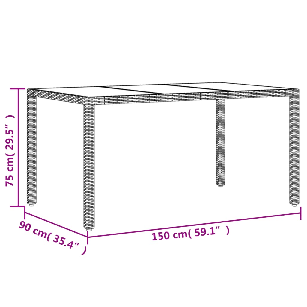 Trädgårdsbord med glasskiva beige 150x90x75 cm konstrotting