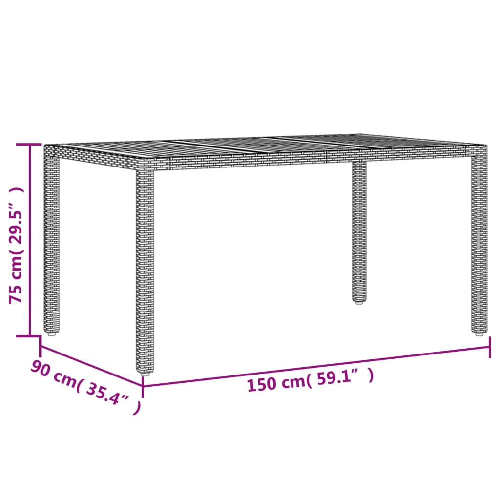 Trädgårdsbord med akaciaträ svart 150x90x75 cm konstrotting