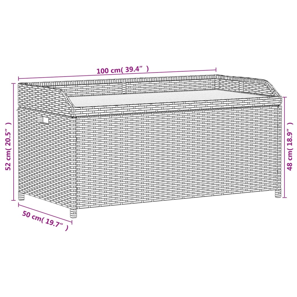 Förvaringsbänk svart 100x50x52 cm konstrotting massiv akacia