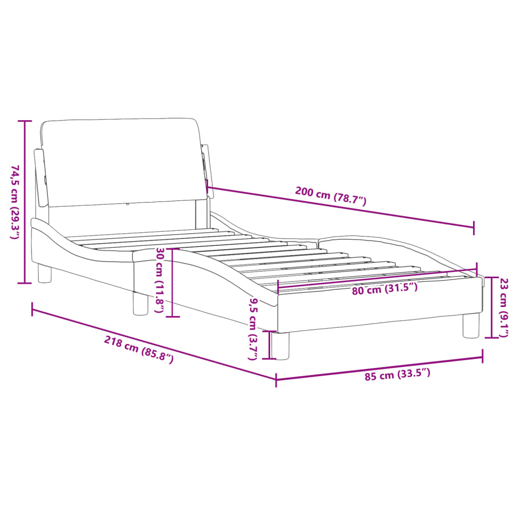 Sängram utan madrass ljusgrå 80x200 cm tyg