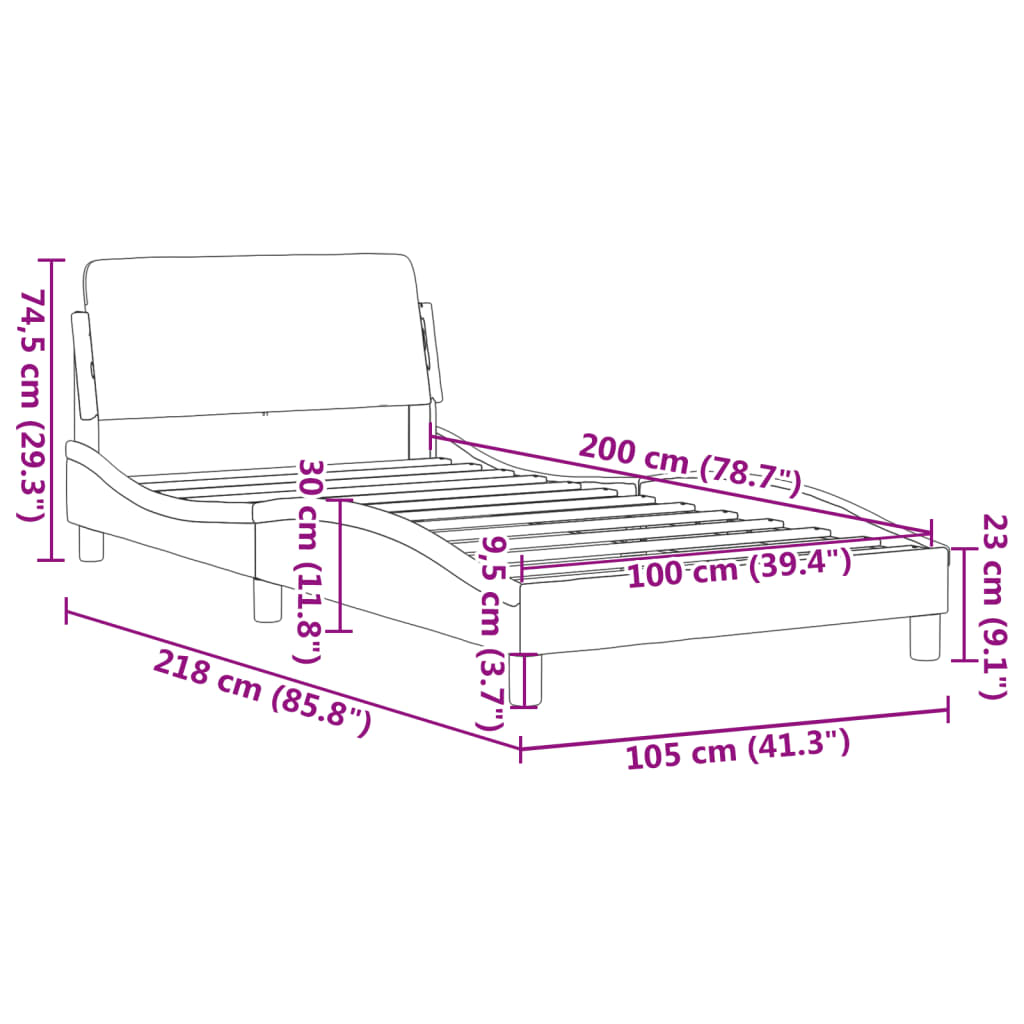 Sängram utan madrass svart 100x200 cm tyg