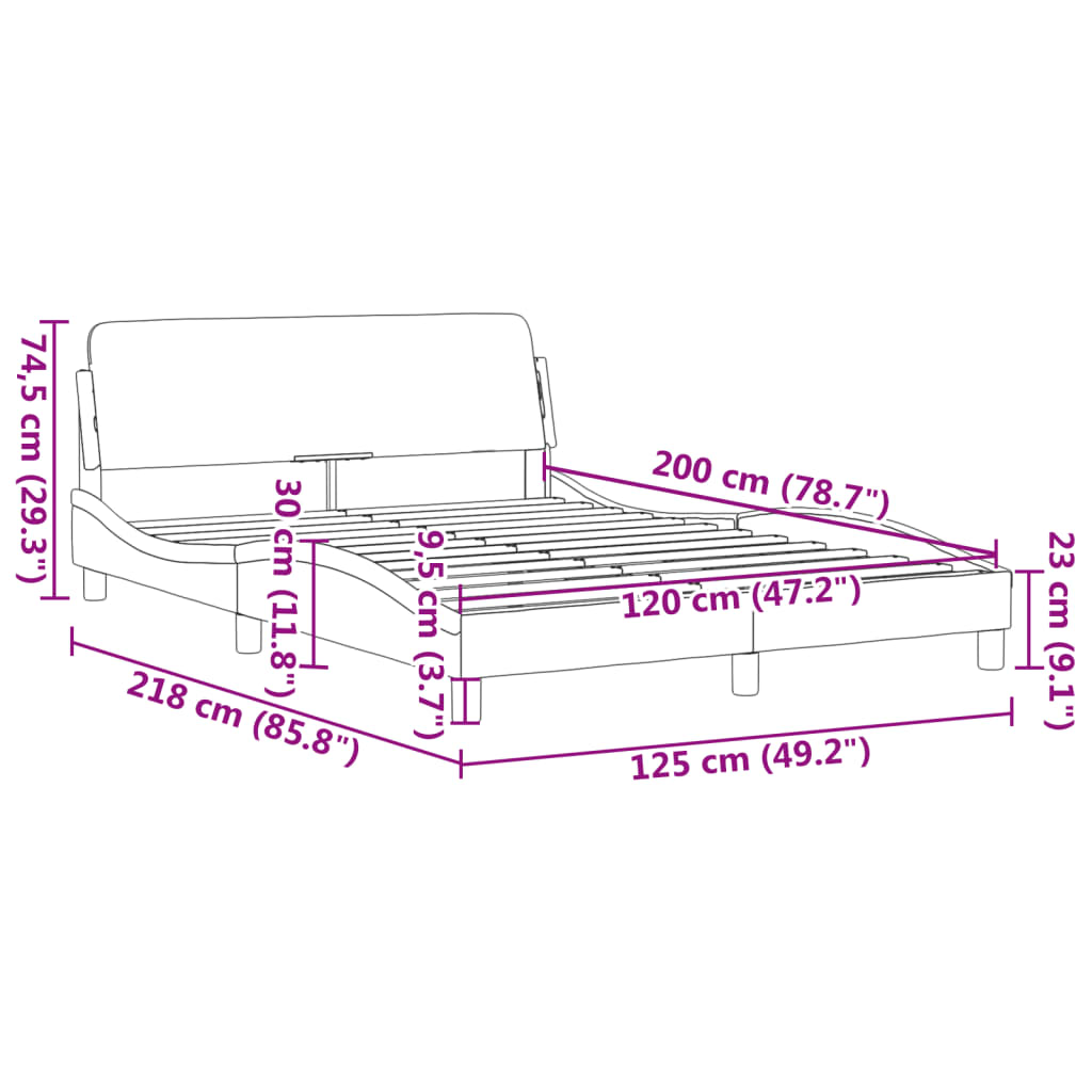 Sängram utan madrass ljusgrå 120x200 cm sammet