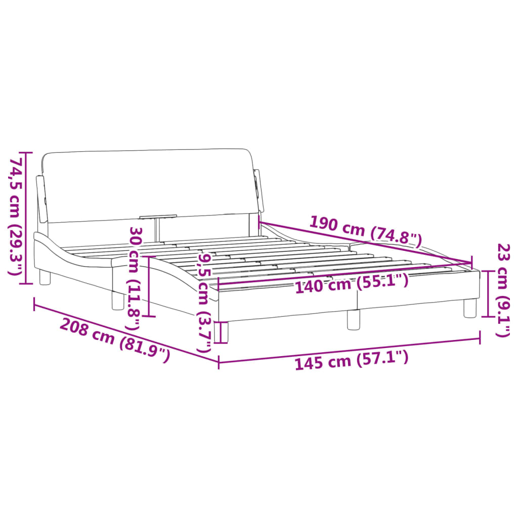 Sängram utan madrass svart 140x190 cm tyg